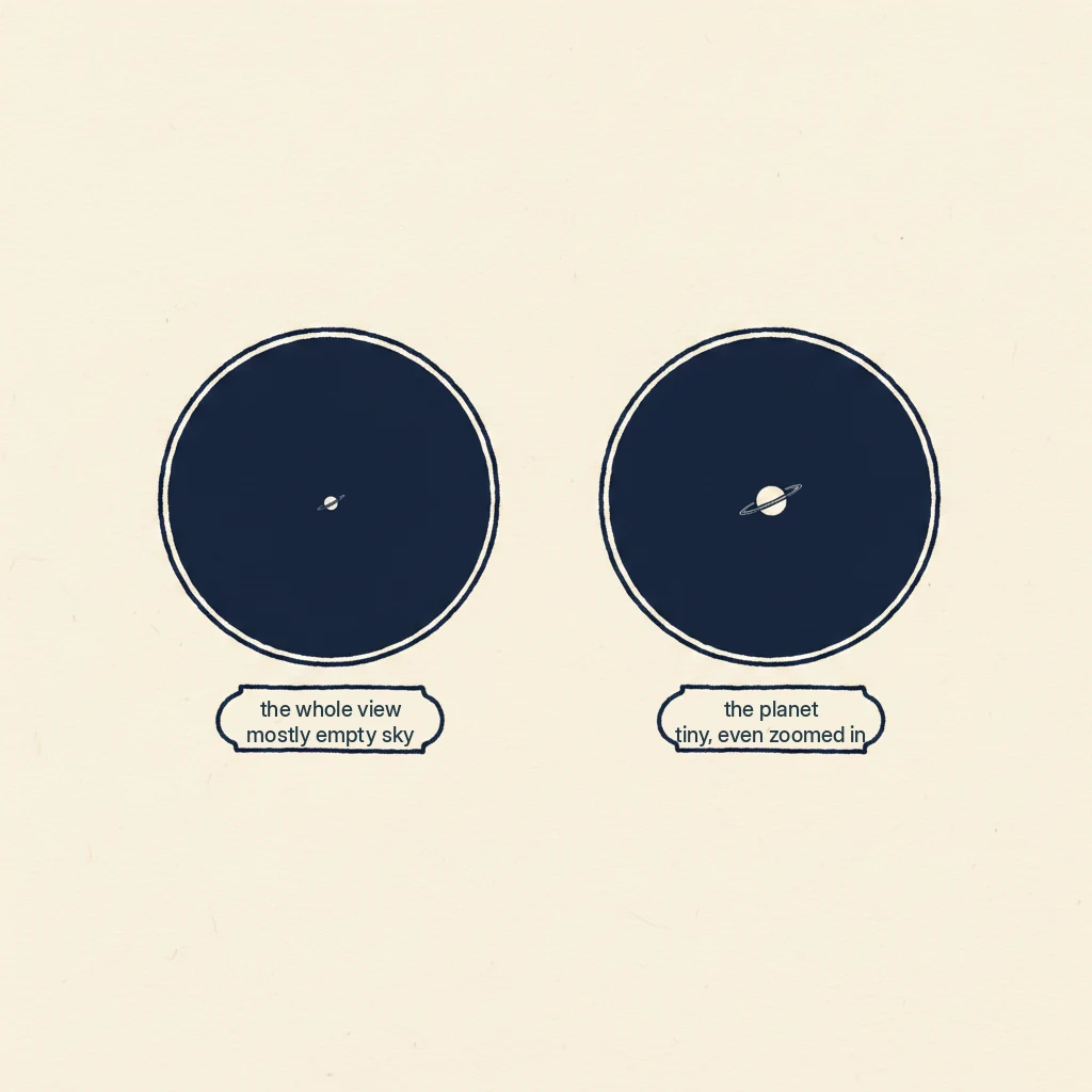 how small a planet looks through the telescope compared to the whole circle you see