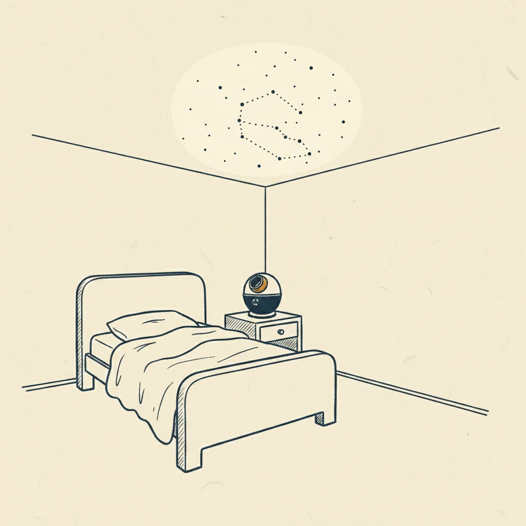 real stars projected on a kid's bedroom ceiling by a star projector