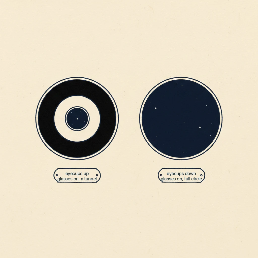 twist the eyecups down when you wear glasses to see the full view instead of a tunnel