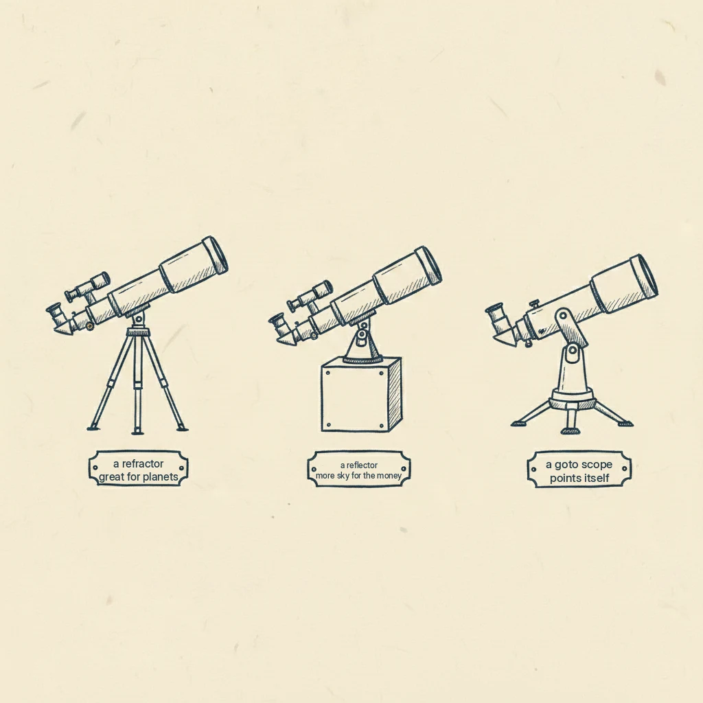 the main kinds of telescope and what each is best at, in plain words