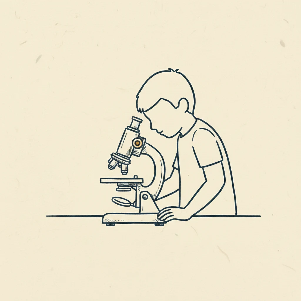 a child using a sturdy microscope to look at a specimen