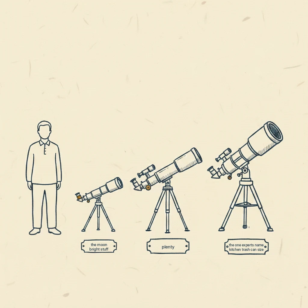 a drawing showing how big beginner telescopes actually are next to a person