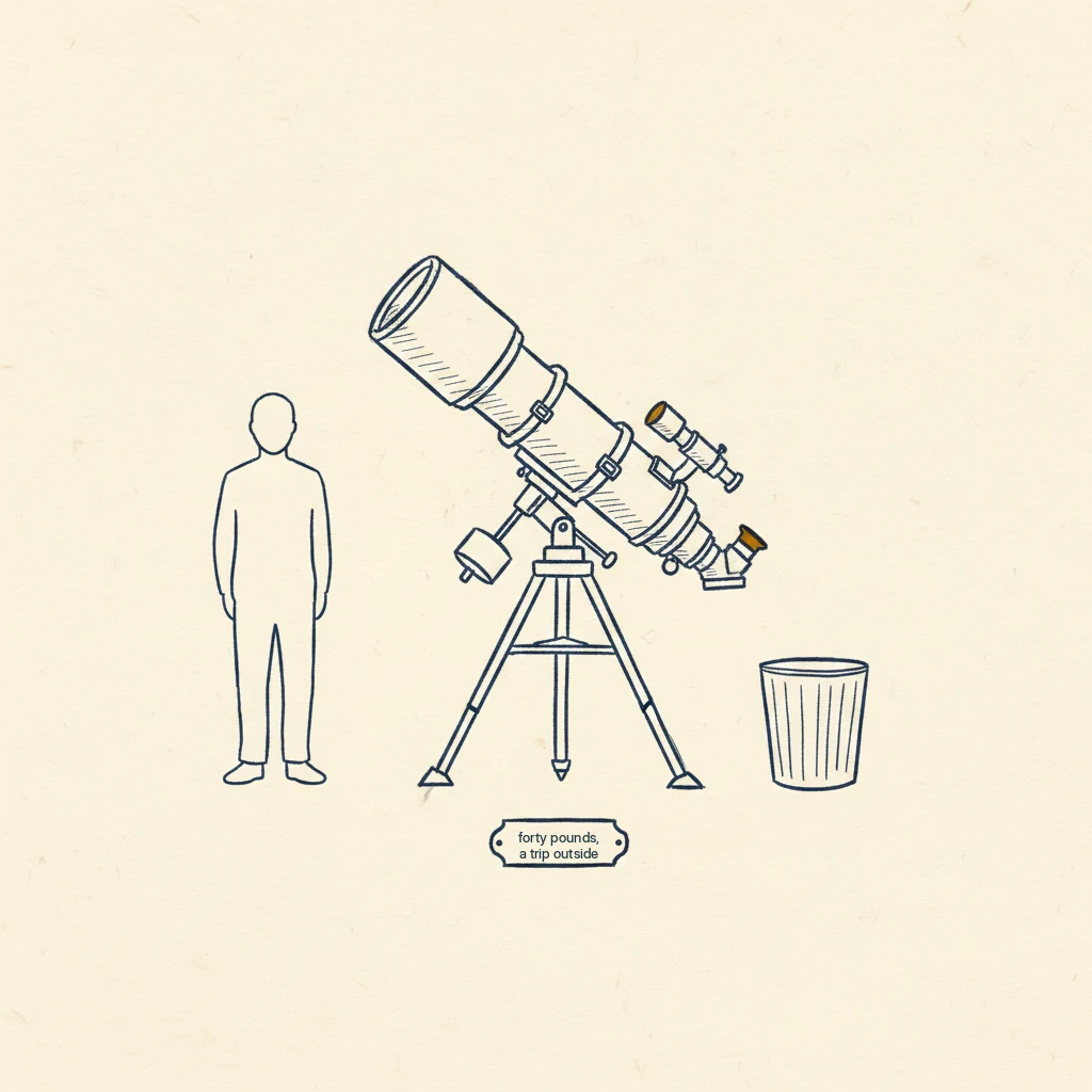 a drawing showing how big an 8 inch telescope actually is next to a person