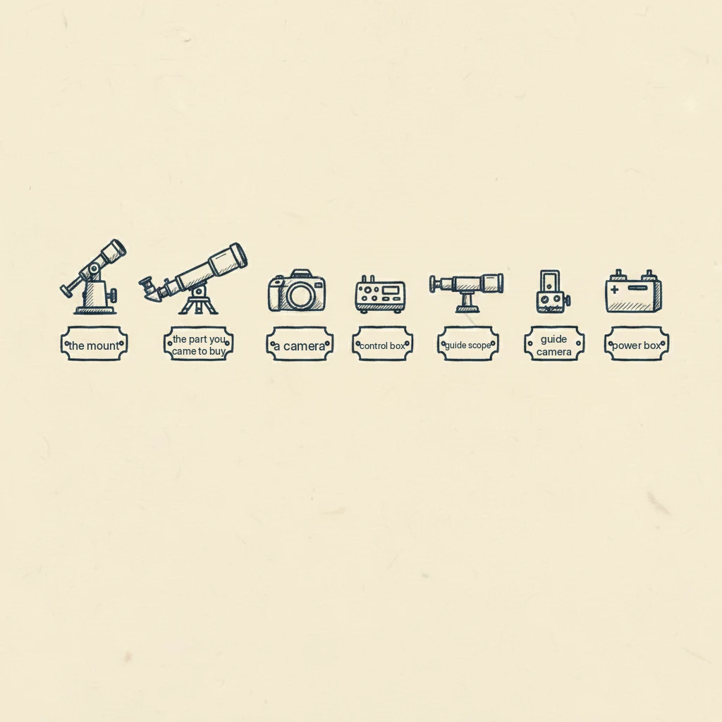 a drawing showing all the equipment you actually need to take pictures of space, and what each part costs