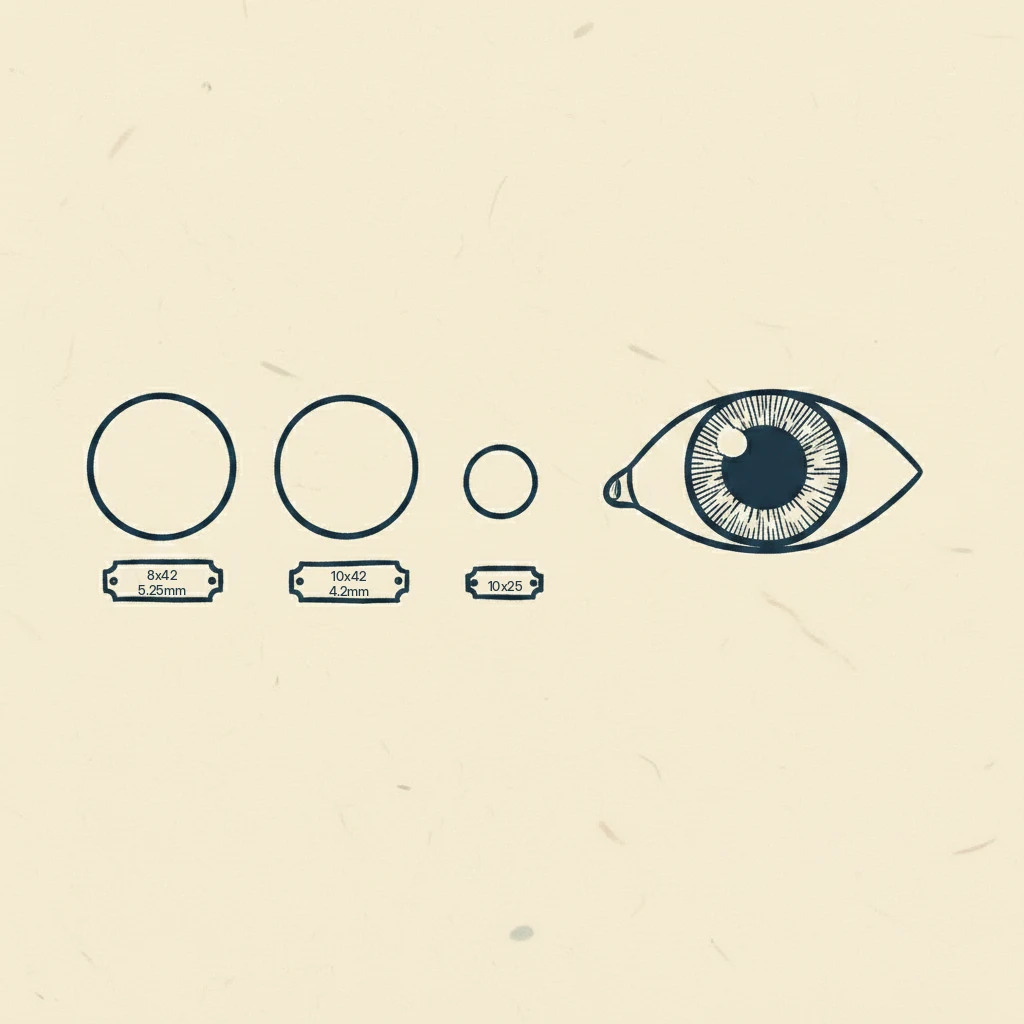 a drawing showing how much light different binoculars let in, and why it matters at sunrise on safari