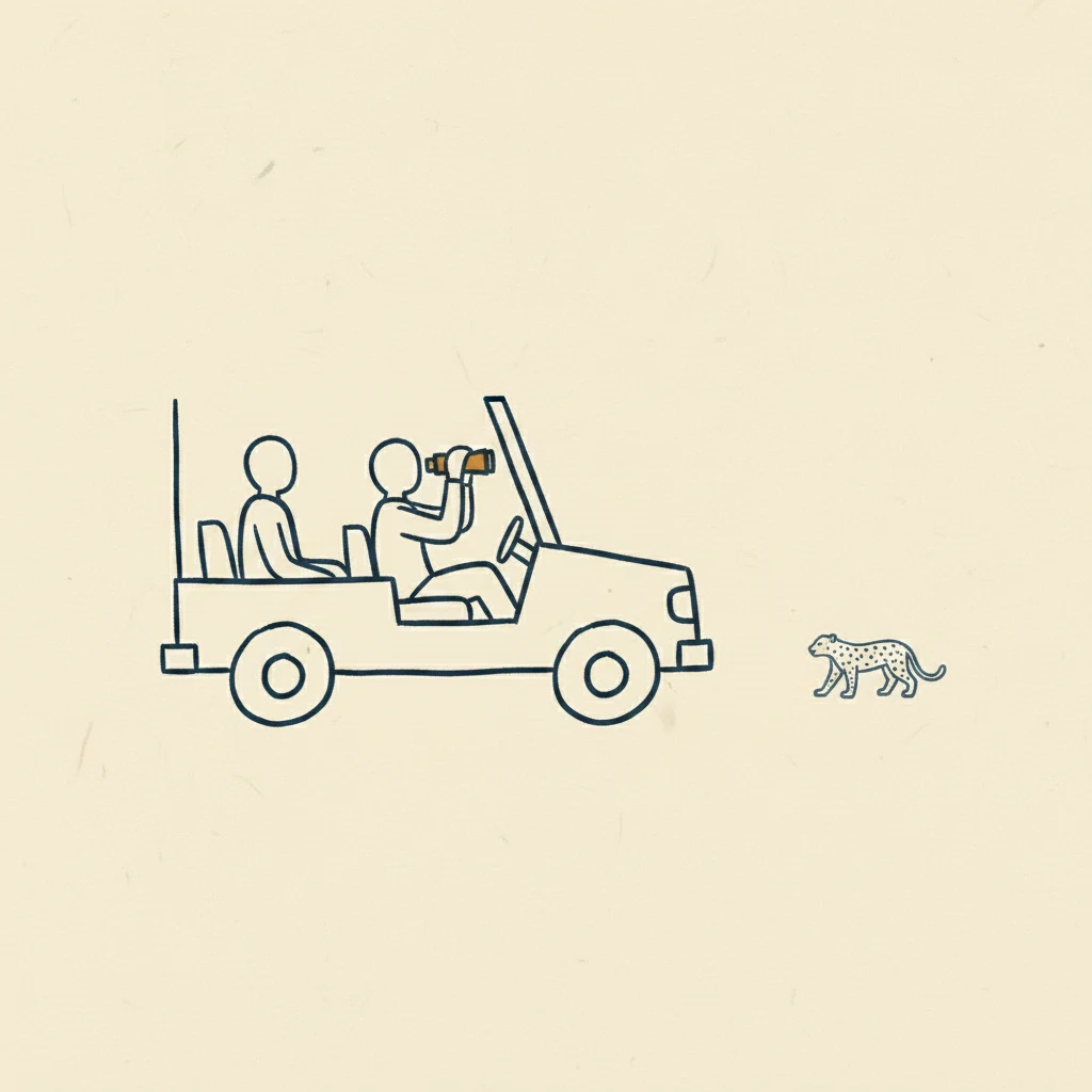 a drawing showing why each person on safari needs their own binoculars