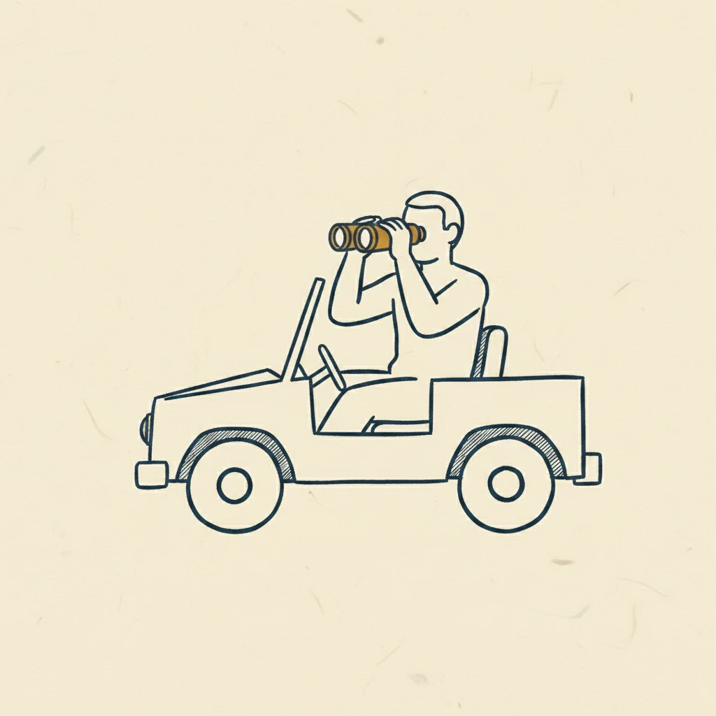 binoculars being used from a safari game-drive vehicle