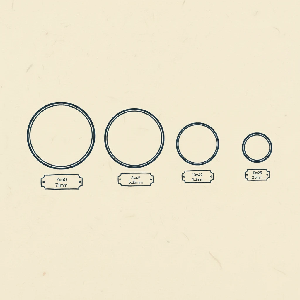 a drawing showing why 7x50 marine binoculars look brighter than smaller ones