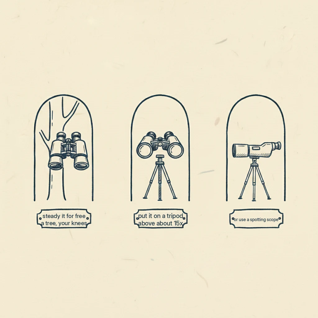 a drawing showing what to do if you want to see farther with binoculars