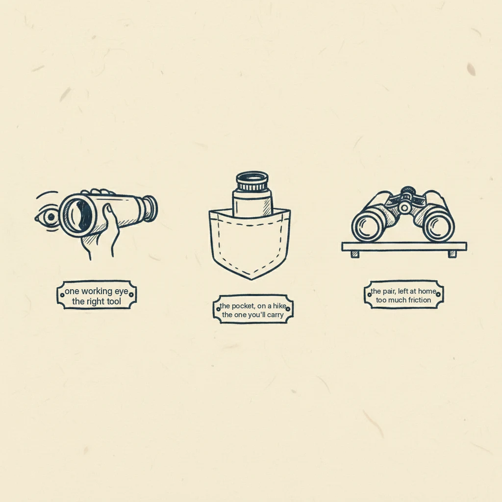 a drawing showing when a monocular is the right choice for stargazing