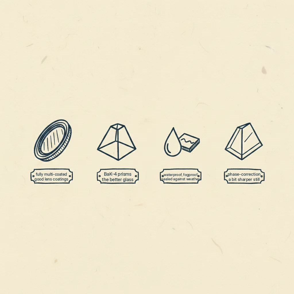 a drawing explaining the words on a binocular box in plain English