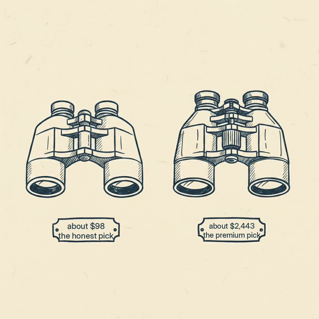 a value binocular and a premium binocular side by side
