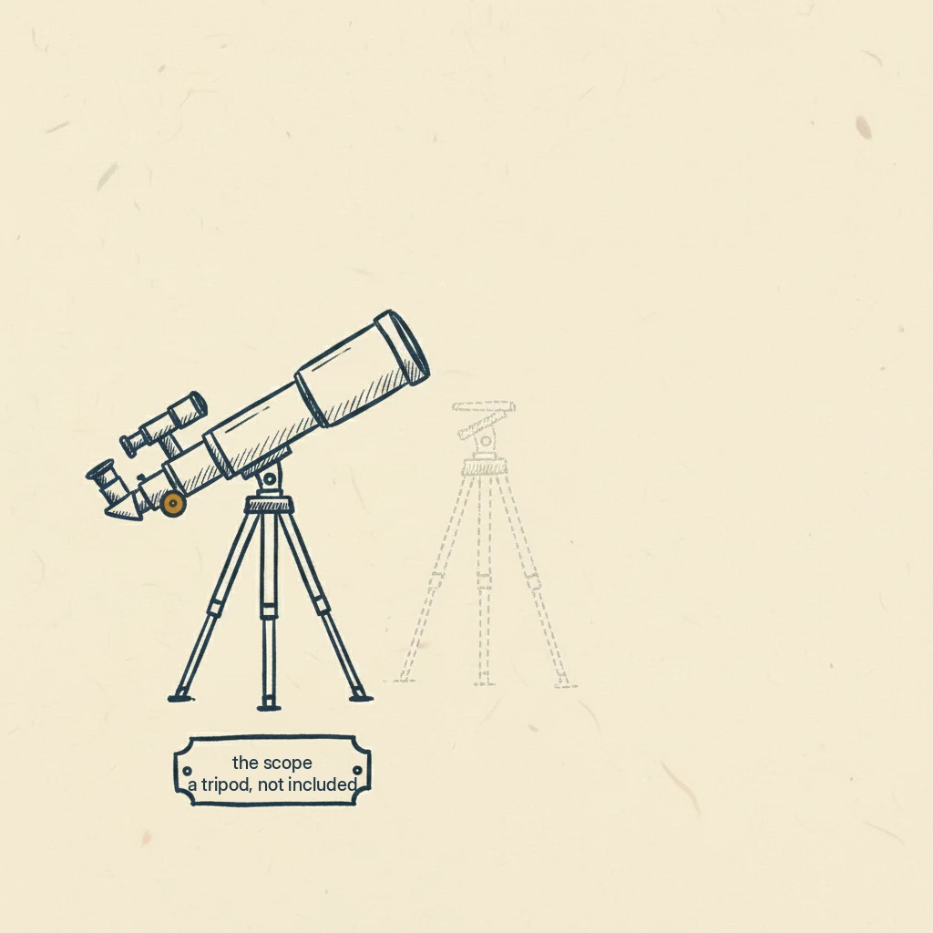a drawing showing that a spotting scope needs a tripod that's not included