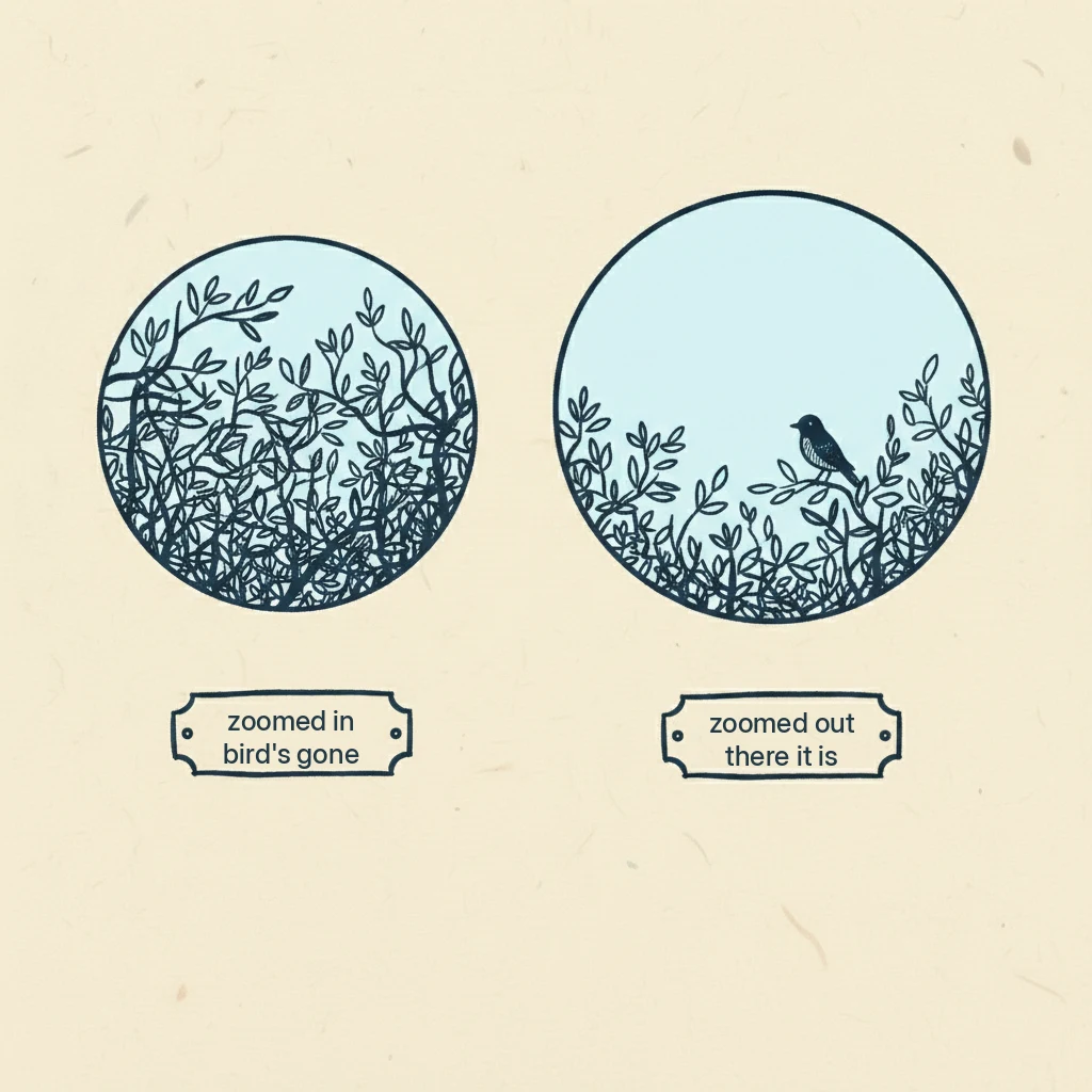 lower magnification gives you a wider view, which makes it much easier to actually find the bird