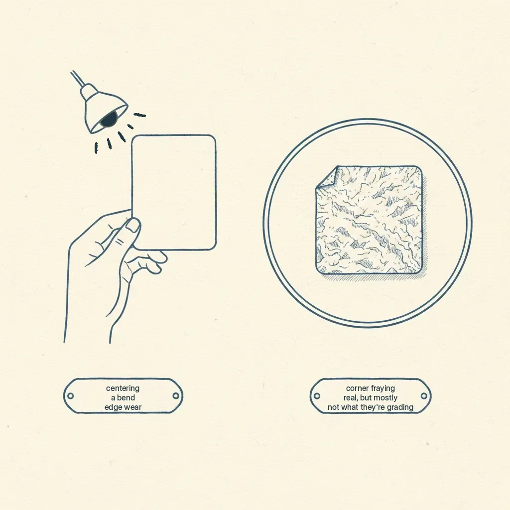 what a card grader actually looks at, compared to what you see under a microscope